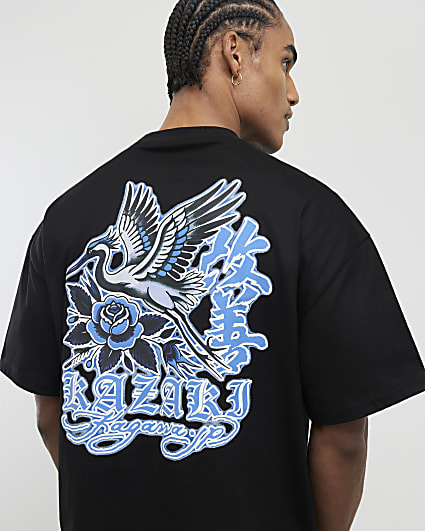 Black Oversized Fit Kazaki Crane T-Shirt