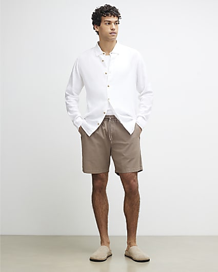 Brown Regular Fit Cross Hatch Shorts