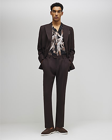 Brown Slim Fit Linen Blend Trousers