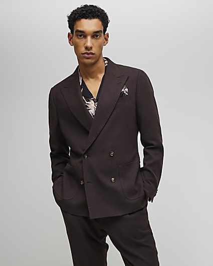 Brown Sim Fit Linen Blend Suit Jacket