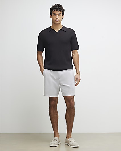 Grey Regular Fit Linen Pull On Shorts