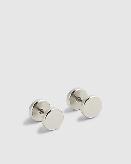 Silver Steel Circle Stud Earrings