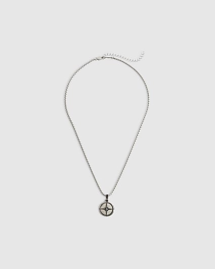 Silver Steel Compass Necklace
