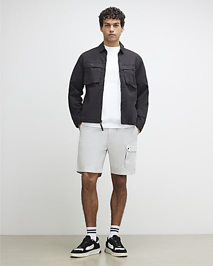 Grey Regular Fit Cargo Shorts