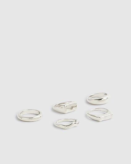 Silver Pack Of 5 Rings