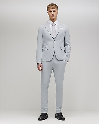 Blue Skinny Fit Micro Check Suit Trousers