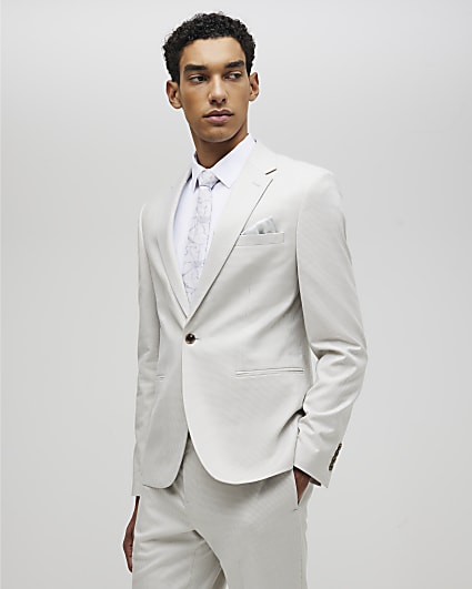 Grey Slim Fit Puppytooth Suit Jacket