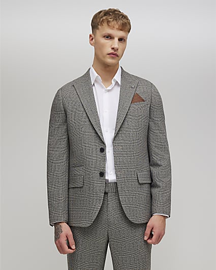 Grey Slim Fit Check Suit Jacket