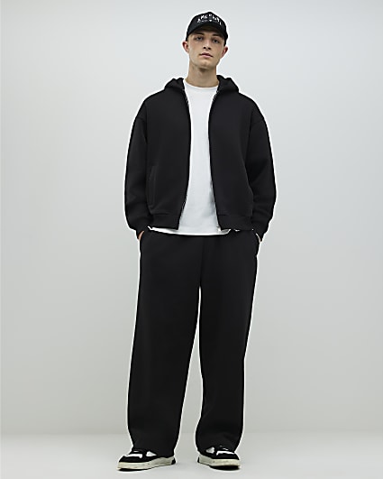 Black Oversized Fit Zip Through Hoodie