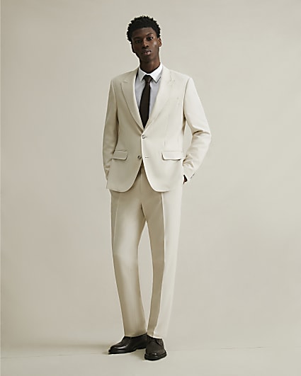 Cream Slim Fit Suit Trousers