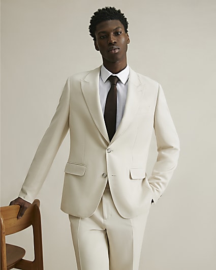Cream Slim Fit Suit Jacket