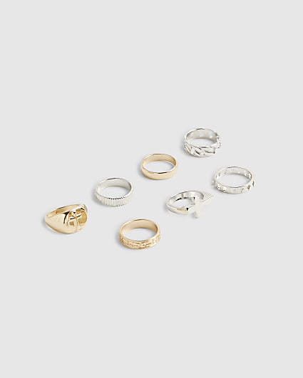 Gold Silver Metal Multi Pack Of 7 Rings