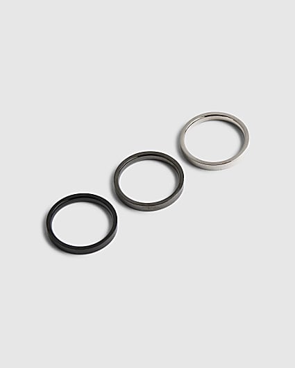 Silver Multi Steel Skinny Pack Of 3 Rings