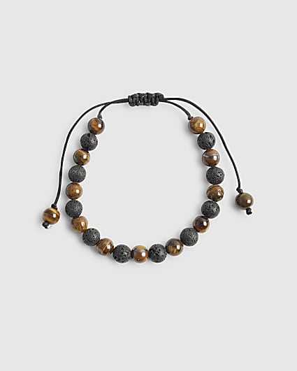 Beige Beaded Tigers Eye Pull Bracelet