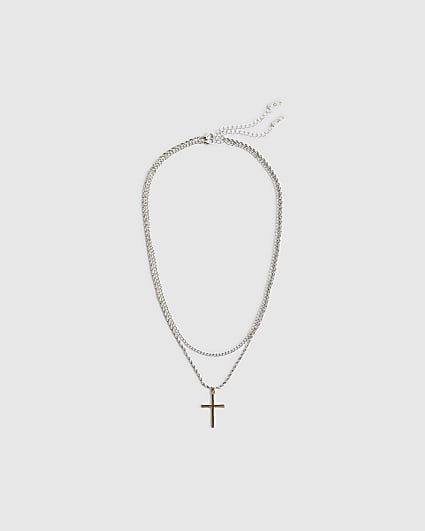 Silver Mixed Metal Cross Necklace