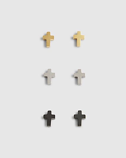 Multicoloured Metal Cross Pack Of 3 Earrings