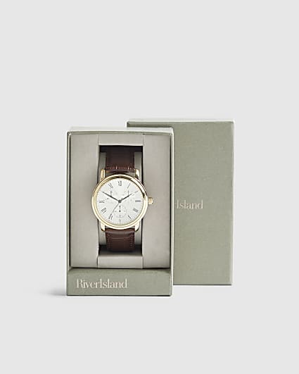 Brown Faux Leather Gold Watch