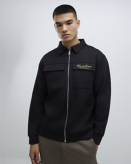 Black Regular Fit Japanese Snake Shacket