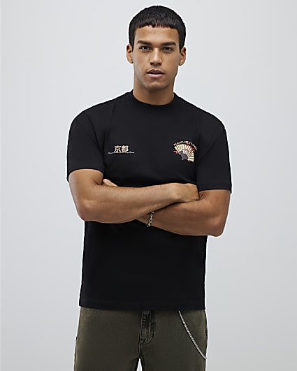 Black Regular Fit Hakuryuko Crane T-Shirt