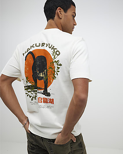 Ecru Regular Fit Hakuryuko Tiger T-Shirt