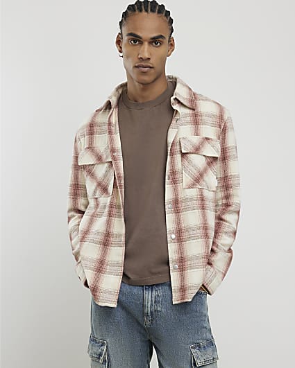 Pink Regular Fit Checked Double Pocket Shirt