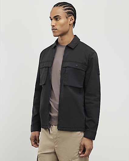 Black Regular Fit Zipped Overshirt