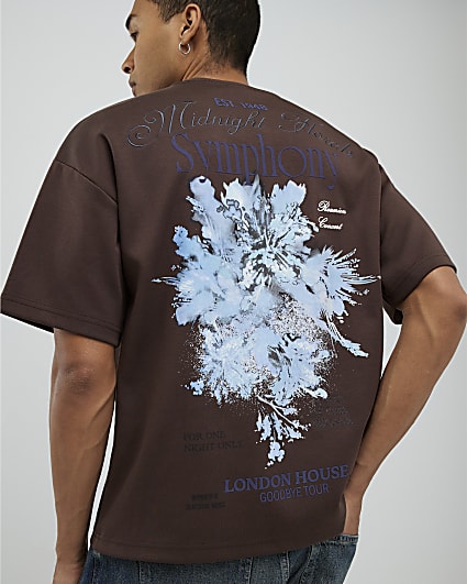 Brown Oversized Fit Floral T-Shirt