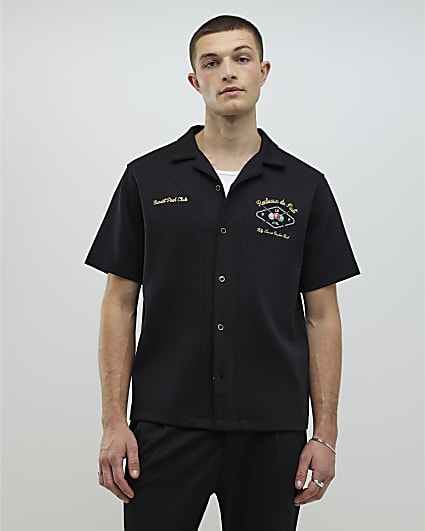 Black Regular Fit Bowling Party Shirt
