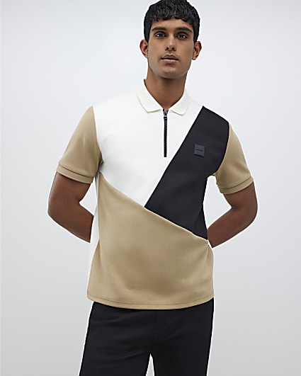 Brown Slim Fit Asymmetric Polo Shirt
