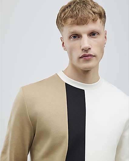 Beige Regular Fit Colour Block Sweatshirt