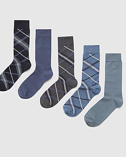 Blue Argyle Print Pack Of 5 Socks