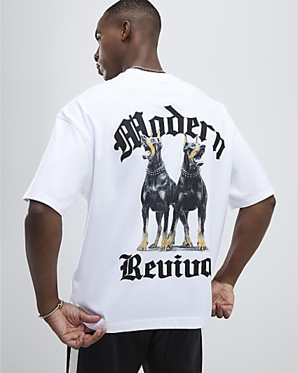White Oversized Fit Doberman Modern T-Shirt