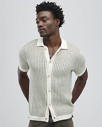 Green Slim Fit Button Up Stripe Shirt