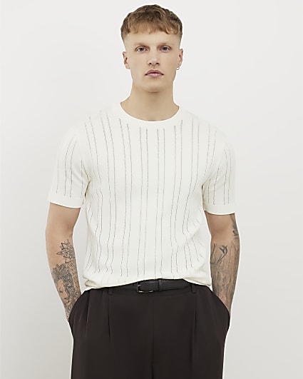 White Slim Fit Ribbed T-Shirt