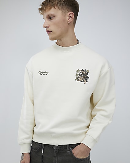 Cream Regular Fit Hayashima Tiger Sweatshirt