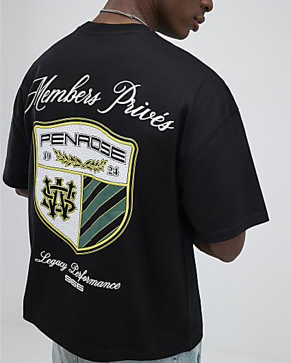 Black Oversized Fit Members Crest T-Shirt