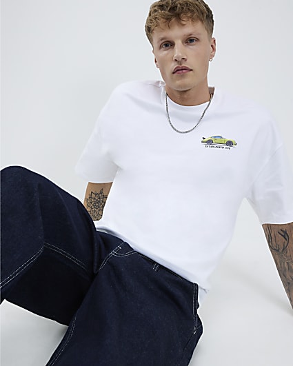 White Oversized Fit Classic Car T-Shirt
