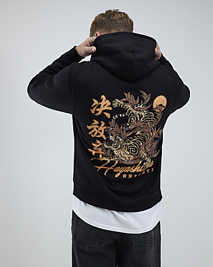 Black Regular Fit Hayashima Tiger Hoodie