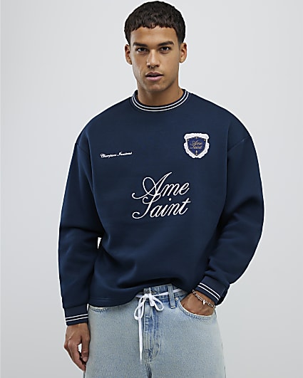 Navy Regular Fit Football Badge Sweatshirt