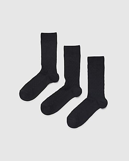 Black Checkerboard Pack Of 3 Socks