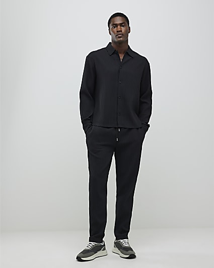 Black Slim Fit Plisse Joggers