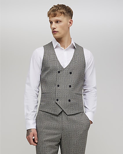 Grey Textured Check Waistcoat