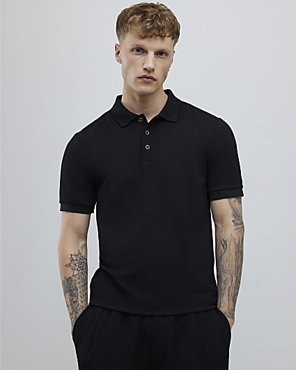Black Slim Fit Button Polo Shirt