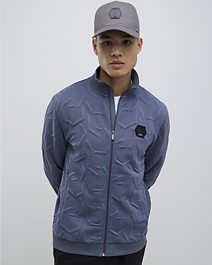 Grey Slim Fit Geometric Quilted Sweatshirt