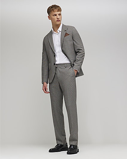 Grey Slim Fit Check Trousers