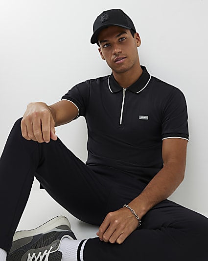 Black Muscle Fit Les Amis Stripe Polo Shirt