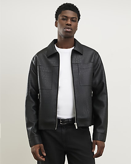 Black Faux Leather Shacket