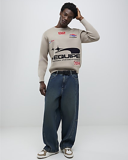 Beige Regular Fit Motorsport Jumper