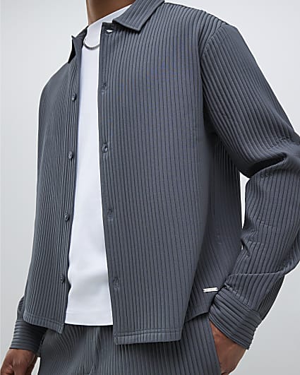 Grey Boxy Fit Chunky Plisse Shirt