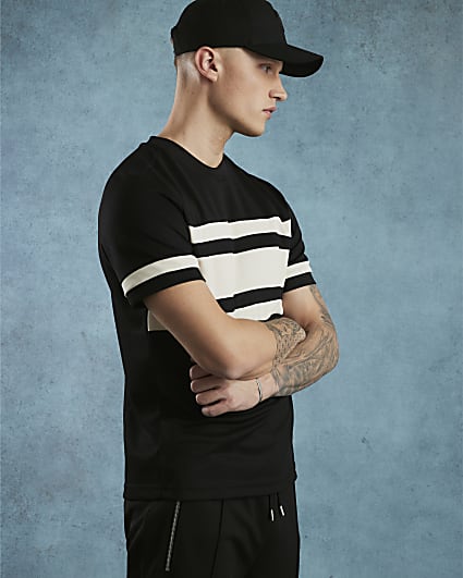 Black Slim Fit Pique Colour Block T-Shirt
